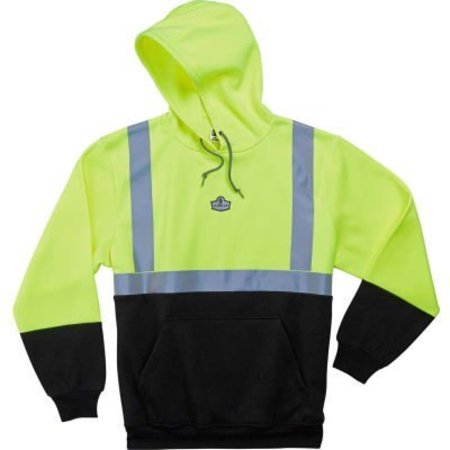 ERGODYNE GloWear 8293 Class 2 Hooded Sweatshirt W/Black Front, Lime/Black, M 21683